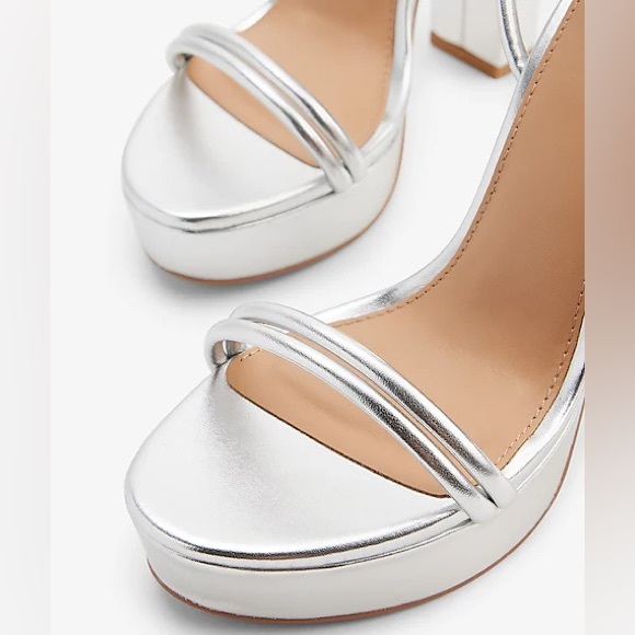 Express Round Strap Platform Heeled Sandals Metallic Silver - Picture 5 of 10